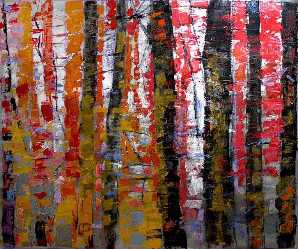 Fabio Modica | Pinewood in flames - mixed media on canvas - 71 x 59 inches - 2014