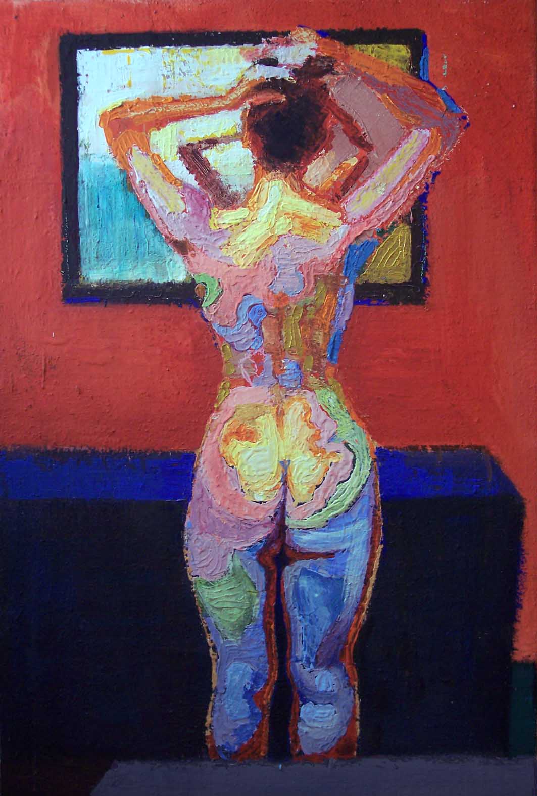 Fabio Modica | At the mirror - cm 60x90 | 23,6x35,4 inches - mixed media on jute | Private Collection - London | SOLD